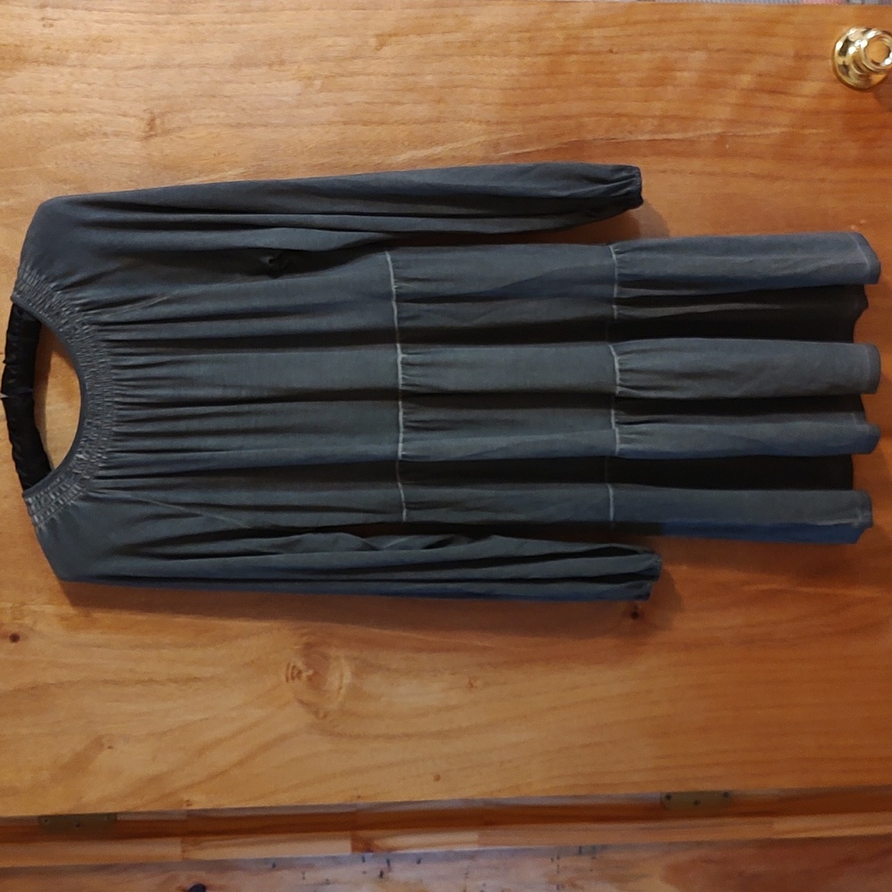 Wonderly Mineral Wash Babydoll Dress Gray Lantern Sleeve Stretchy Cabincore S - Picture 5 of 12